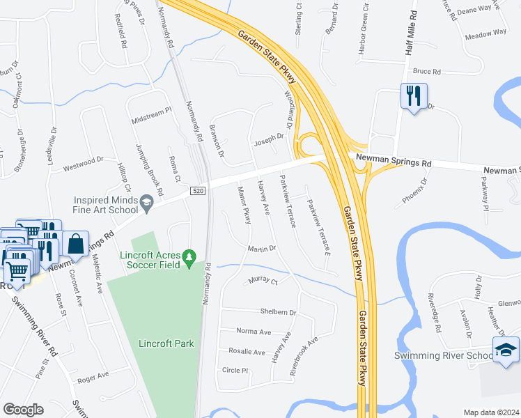map of restaurants, bars, coffee shops, grocery stores, and more near 44 Harvey Avenue in Middletown