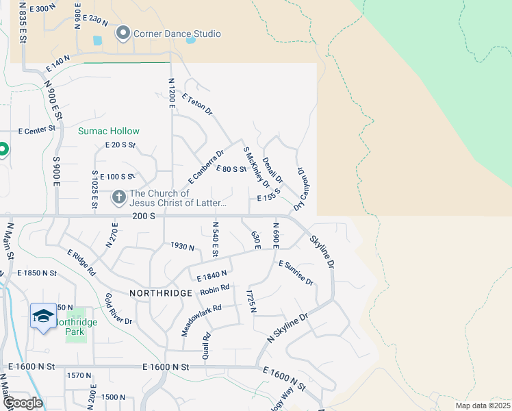 map of restaurants, bars, coffee shops, grocery stores, and more near 1422 East 155 South in Lindon