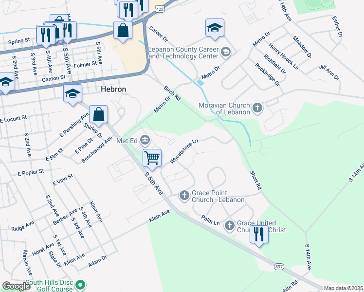 map of restaurants, bars, coffee shops, grocery stores, and more near 209 Wheatstone Ln in Lebanon