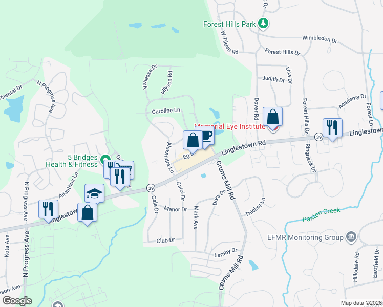 map of restaurants, bars, coffee shops, grocery stores, and more near Alexandra Lane in Dauphin County