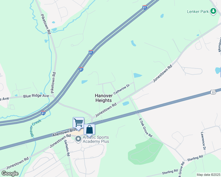 map of restaurants, bars, coffee shops, grocery stores, and more near 116 Hanover Lane in Harrisburg