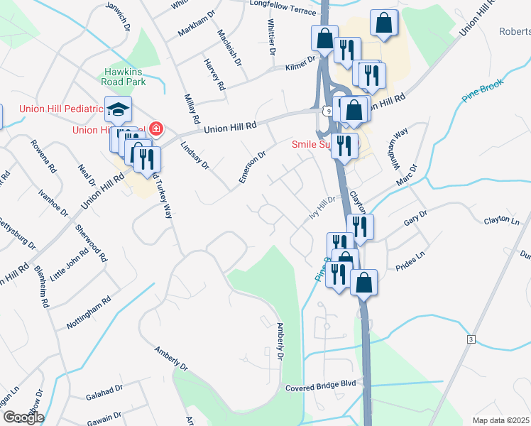 map of restaurants, bars, coffee shops, grocery stores, and more near 306 Sunshine Court in Englishtown