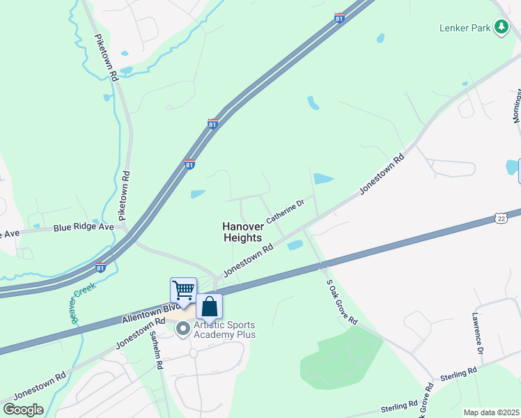 map of restaurants, bars, coffee shops, grocery stores, and more near 116 Hanover Lane in Harrisburg