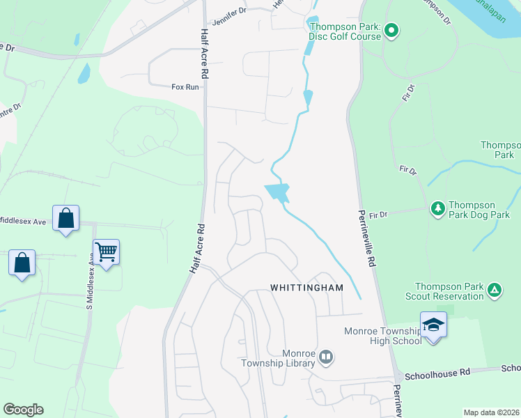 map of restaurants, bars, coffee shops, grocery stores, and more near 1 Trent Road in Monroe Township