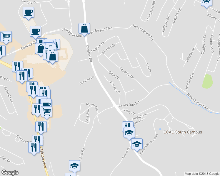 map of restaurants, bars, coffee shops, grocery stores, and more near 1900 Clairton Road in West Mifflin