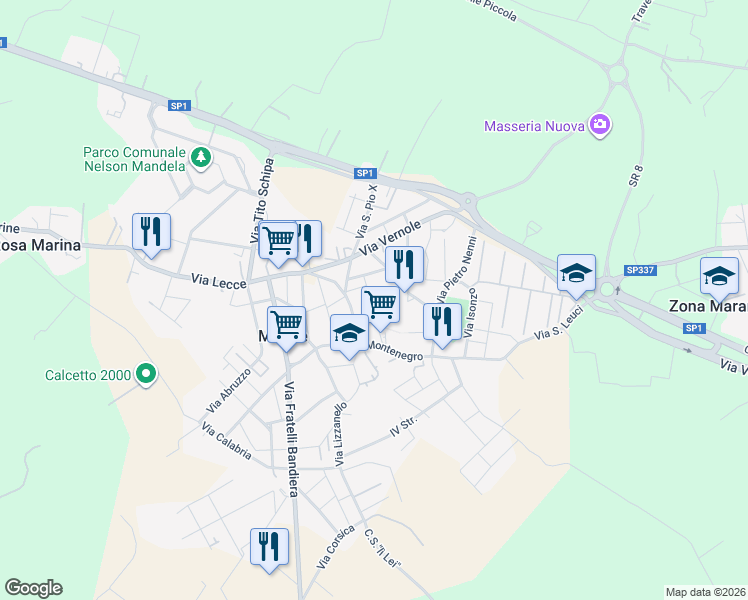 map of restaurants, bars, coffee shops, grocery stores, and more near 9 Via San Vito in Merine