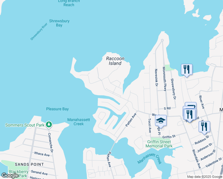 map of restaurants, bars, coffee shops, grocery stores, and more near 25 Meadow Avenue in Monmouth Beach