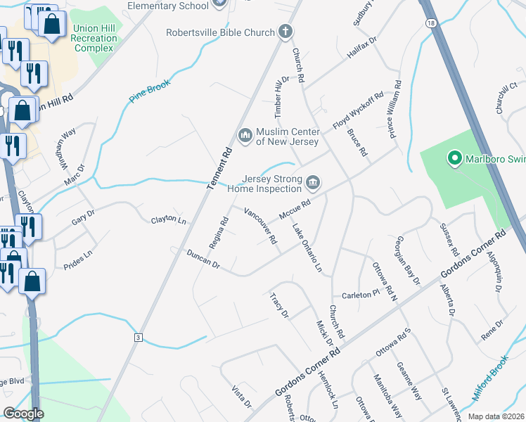 map of restaurants, bars, coffee shops, grocery stores, and more near 242 Yellowknife Road in Marlboro