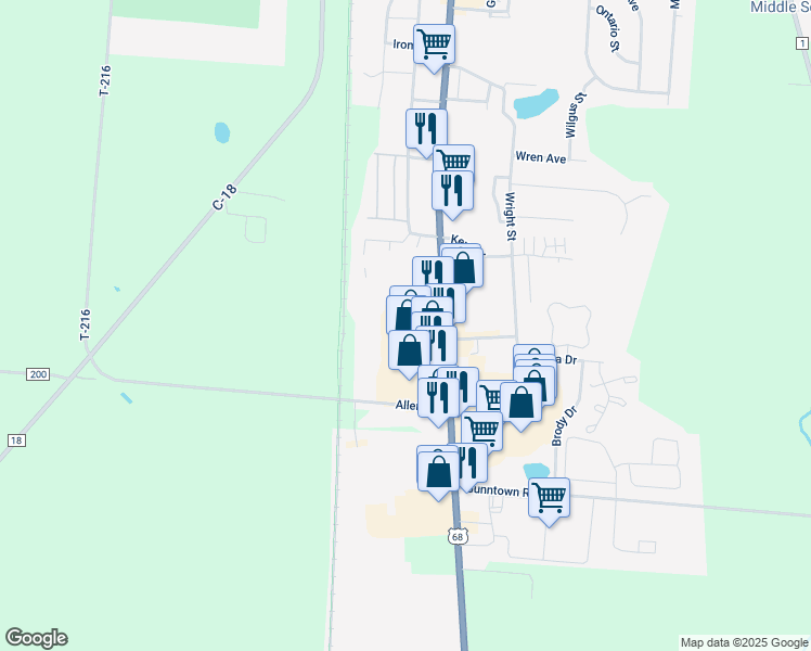 map of restaurants, bars, coffee shops, grocery stores, and more near 1710 South Main Street in Bellefontaine