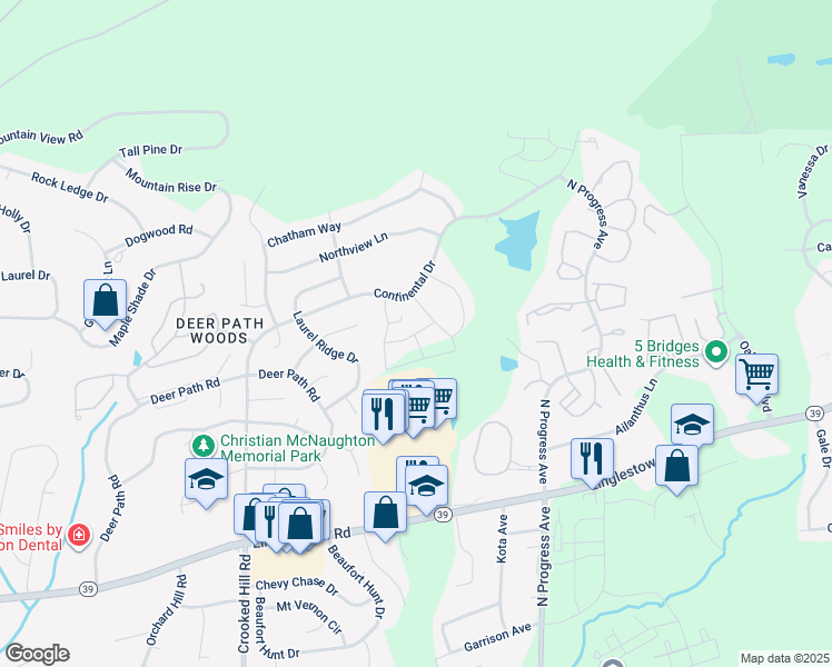map of restaurants, bars, coffee shops, grocery stores, and more near 4631 Hamlin Lane in Harrisburg