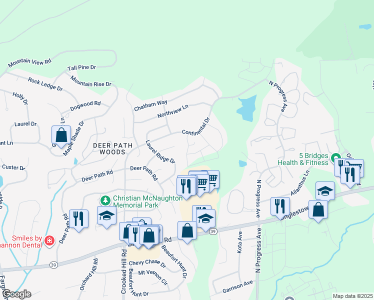 map of restaurants, bars, coffee shops, grocery stores, and more near 2305 Mandarin Court in Harrisburg
