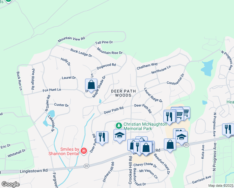 map of restaurants, bars, coffee shops, grocery stores, and more near 217 Silver Leaf Ridge in Harrisburg