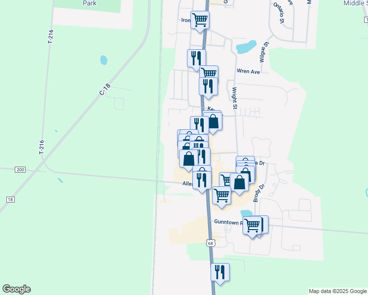 map of restaurants, bars, coffee shops, grocery stores, and more near 1710 South Main Street in Bellefontaine