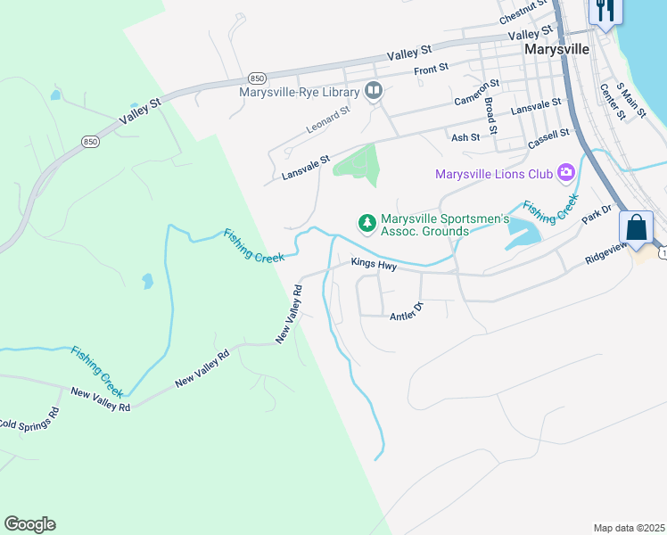 map of restaurants, bars, coffee shops, grocery stores, and more near 398 Kings Highway in Marysville