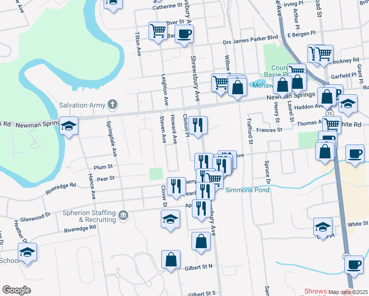 map of restaurants, bars, coffee shops, grocery stores, and more near 92 Clinton Place in Tinton Falls