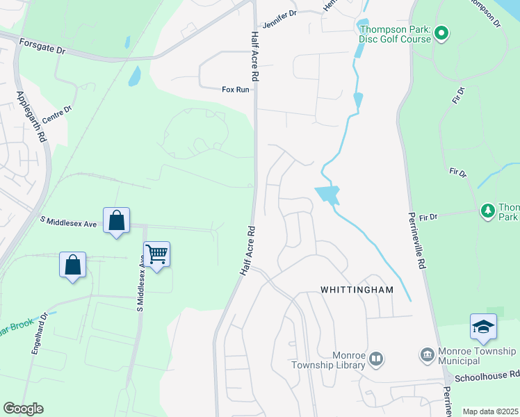 map of restaurants, bars, coffee shops, grocery stores, and more near 39 Sherwood Drive in Monroe Township