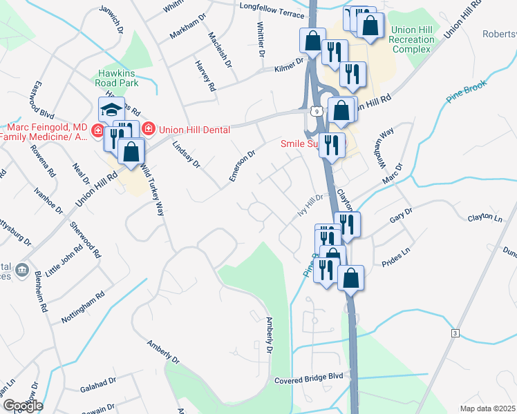 map of restaurants, bars, coffee shops, grocery stores, and more near 285 Sunshine Court in Englishtown