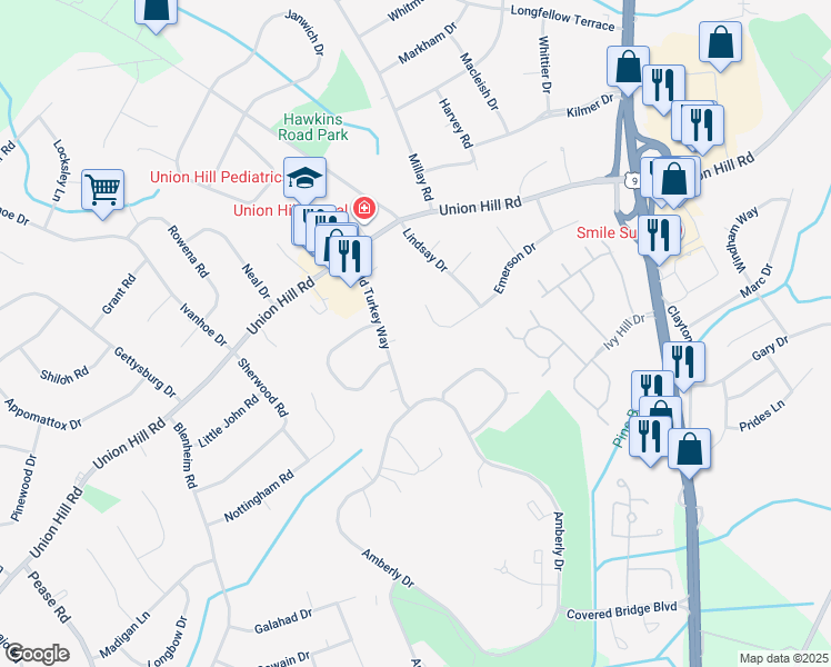 map of restaurants, bars, coffee shops, grocery stores, and more near 46 Wild Turkey Way in Manalapan Township