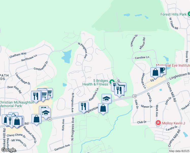 map of restaurants, bars, coffee shops, grocery stores, and more near 2859 Oakwood Drive in Harrisburg
