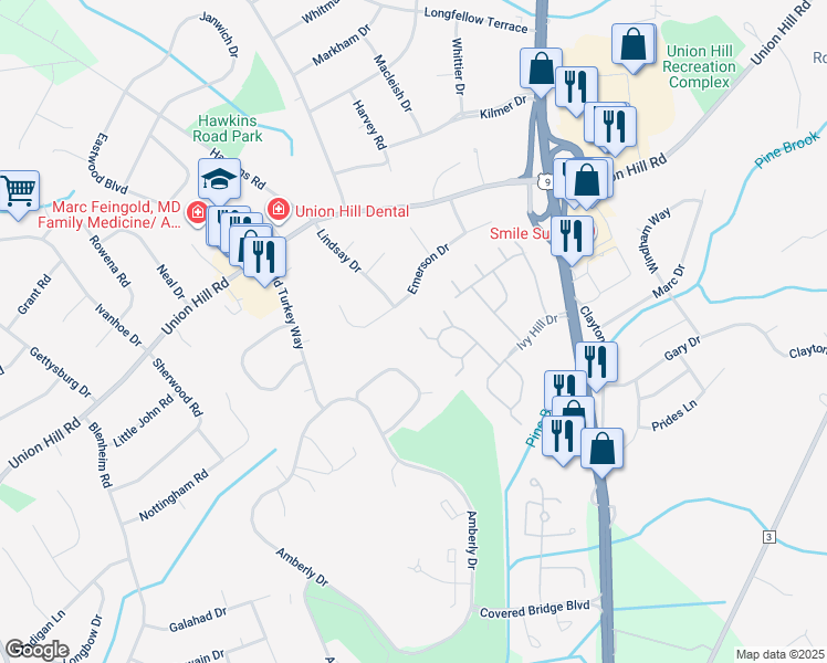 map of restaurants, bars, coffee shops, grocery stores, and more near 325 Sunshine Court in Englishtown