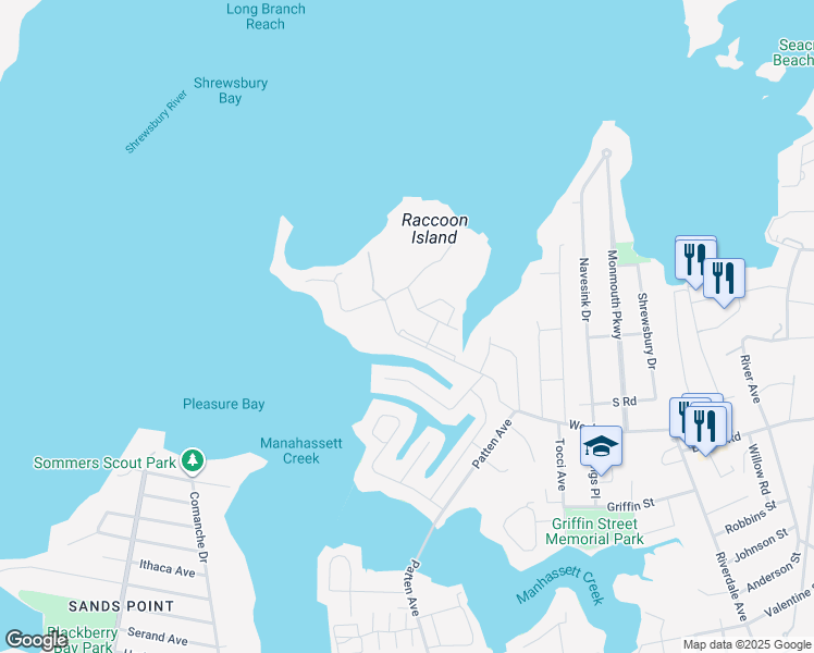 map of restaurants, bars, coffee shops, grocery stores, and more near 25 Meadow Avenue in Monmouth Beach