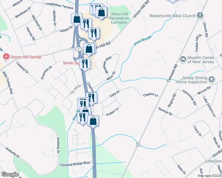 map of restaurants, bars, coffee shops, grocery stores, and more near 303 New Jersey 36 in Hazlet