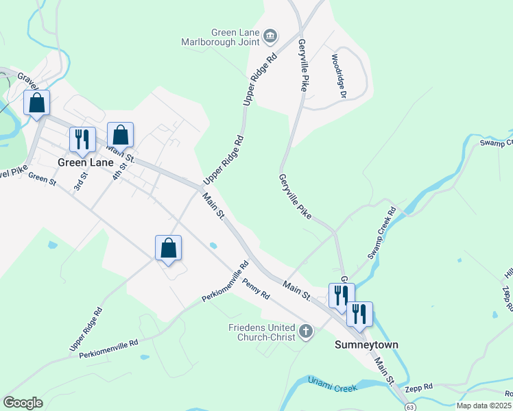 map of restaurants, bars, coffee shops, grocery stores, and more near 3050 Main Street in Green Lane