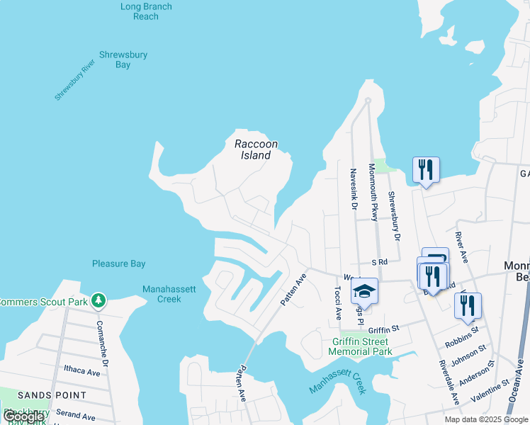 map of restaurants, bars, coffee shops, grocery stores, and more near 25 Meadow Avenue in Monmouth Beach
