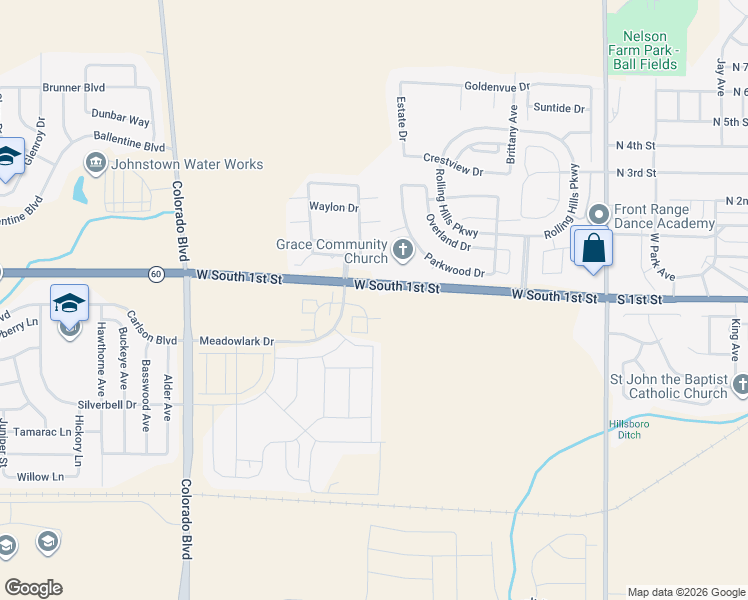 map of restaurants, bars, coffee shops, grocery stores, and more near 2033 West South 1st Street in Johnstown