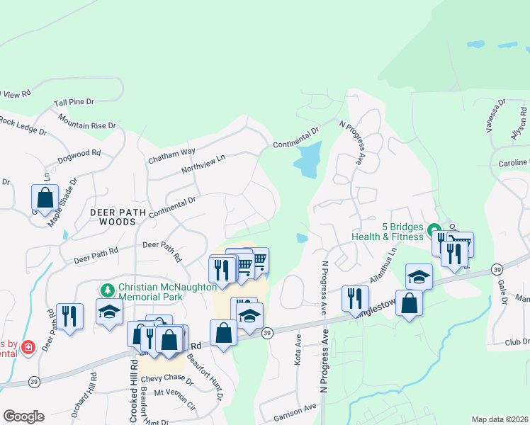map of restaurants, bars, coffee shops, grocery stores, and more near 4631 Hamlin Lane in Harrisburg