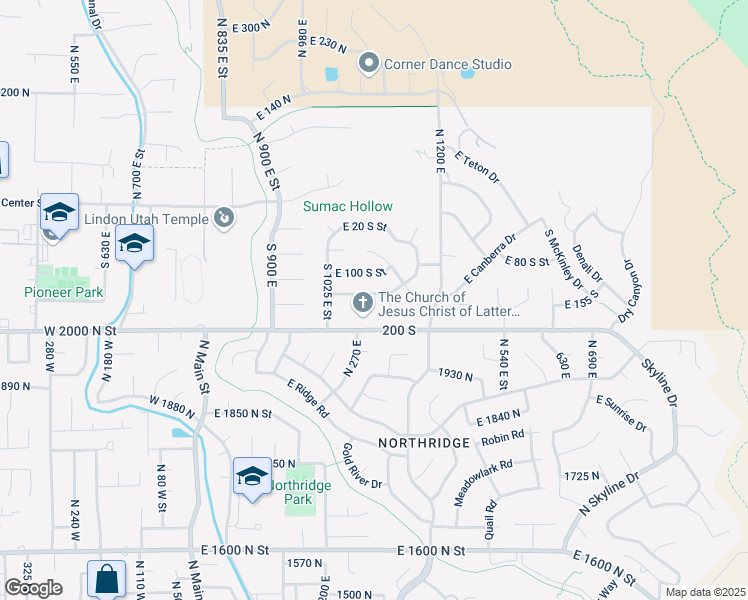 map of restaurants, bars, coffee shops, grocery stores, and more near 1140 East 135 South in Lindon