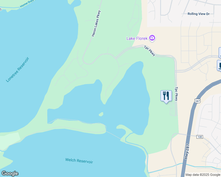 map of restaurants, bars, coffee shops, grocery stores, and more near 2703 Heron Lakes Parkway in Berthoud