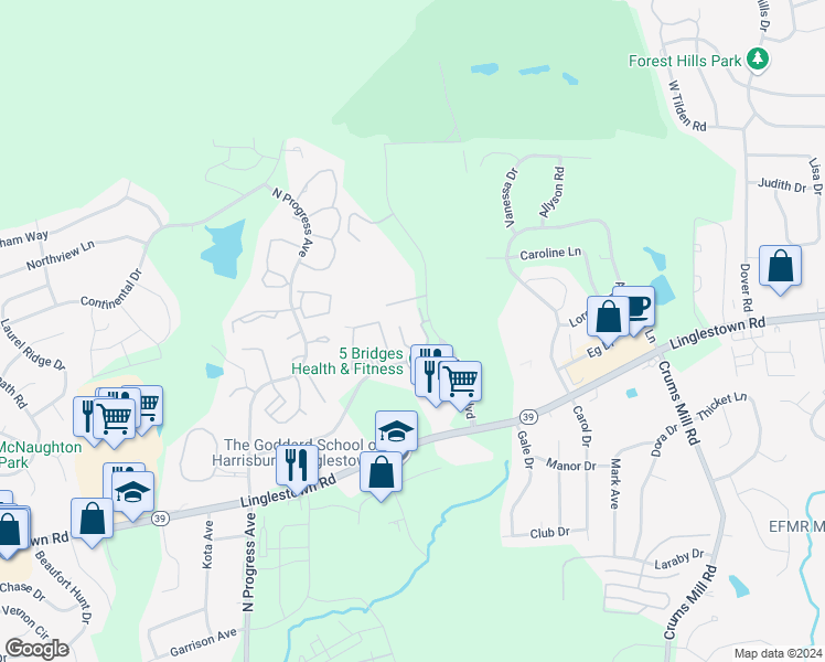 map of restaurants, bars, coffee shops, grocery stores, and more near 4500 Oakhurst Boulevard in Harrisburg