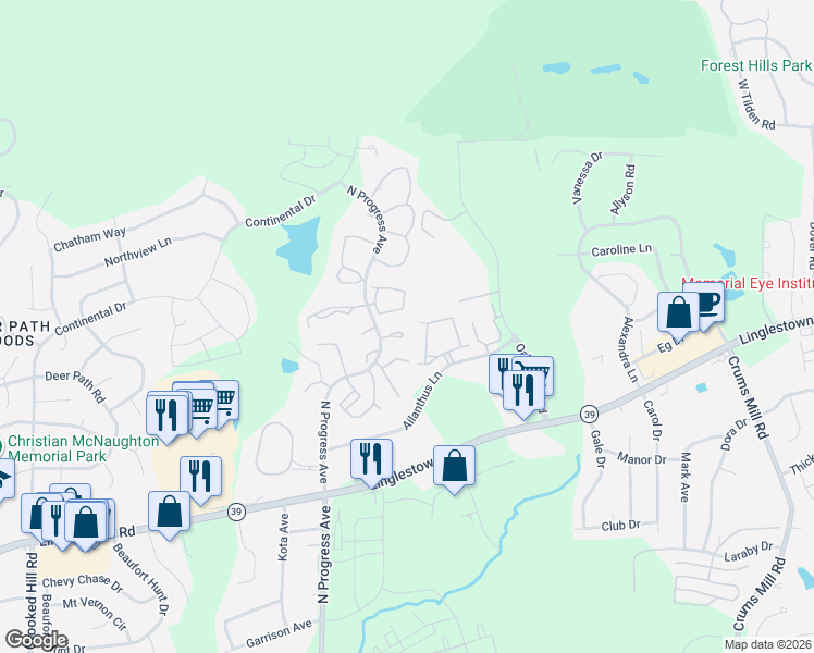map of restaurants, bars, coffee shops, grocery stores, and more near 123 Hunters Ridge Drive in Harrisburg