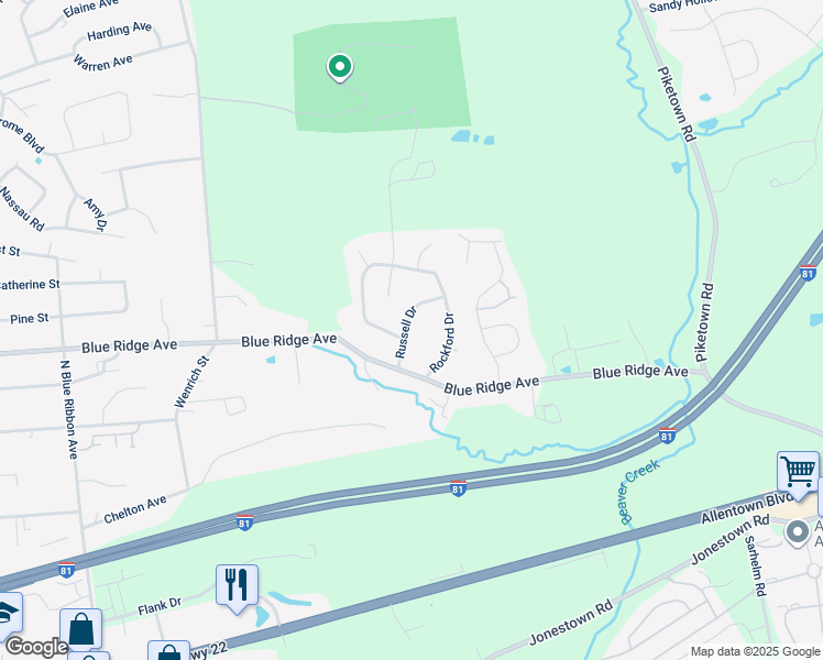 map of restaurants, bars, coffee shops, grocery stores, and more near 709 Russell Drive in Harrisburg