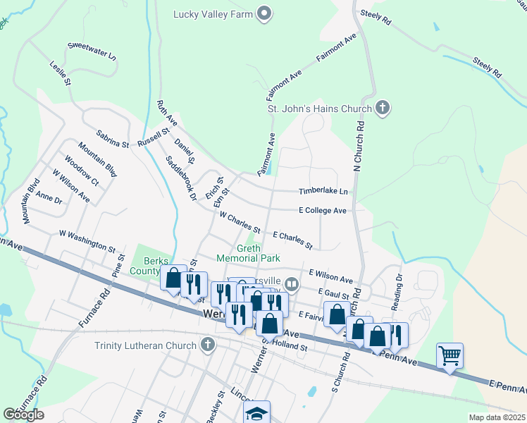 map of restaurants, bars, coffee shops, grocery stores, and more near 600 Stitzer Avenue in Wernersville