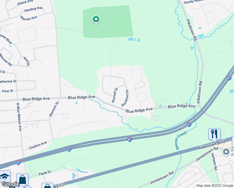 map of restaurants, bars, coffee shops, grocery stores, and more near 709 Russell Drive in Harrisburg