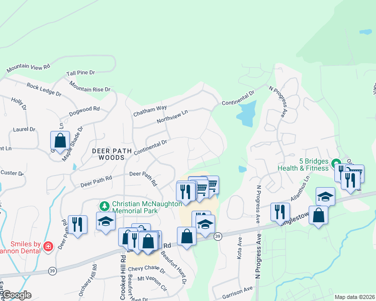 map of restaurants, bars, coffee shops, grocery stores, and more near 2305 Mandarin Court in Harrisburg