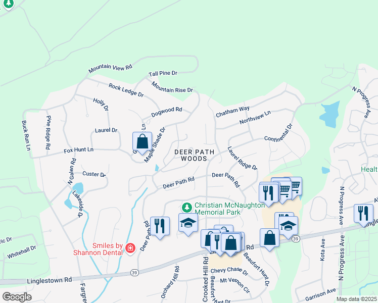map of restaurants, bars, coffee shops, grocery stores, and more near 231 Silver Leaf Ridge in Harrisburg