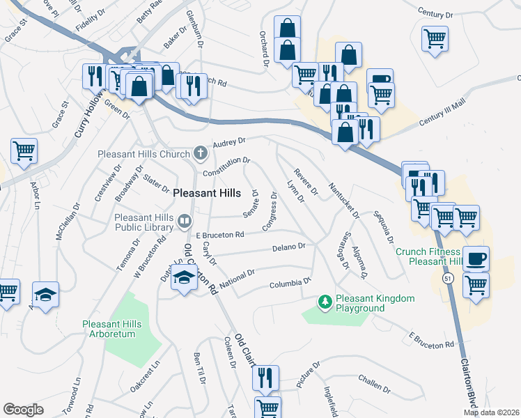 map of restaurants, bars, coffee shops, grocery stores, and more near 158 Senate Drive in Pittsburgh