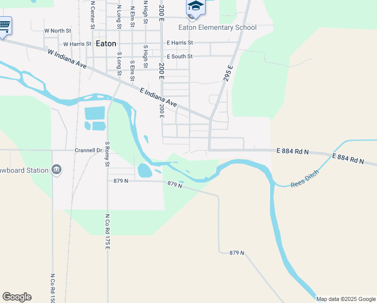 map of restaurants, bars, coffee shops, grocery stores, and more near Race Street in Eaton