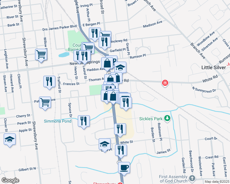 map of restaurants, bars, coffee shops, grocery stores, and more near 499 New Jersey 35 in Shrewsbury