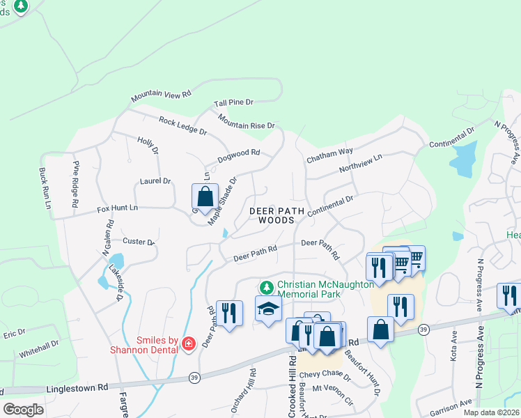 map of restaurants, bars, coffee shops, grocery stores, and more near 212 Silver Leaf Ridge in Harrisburg