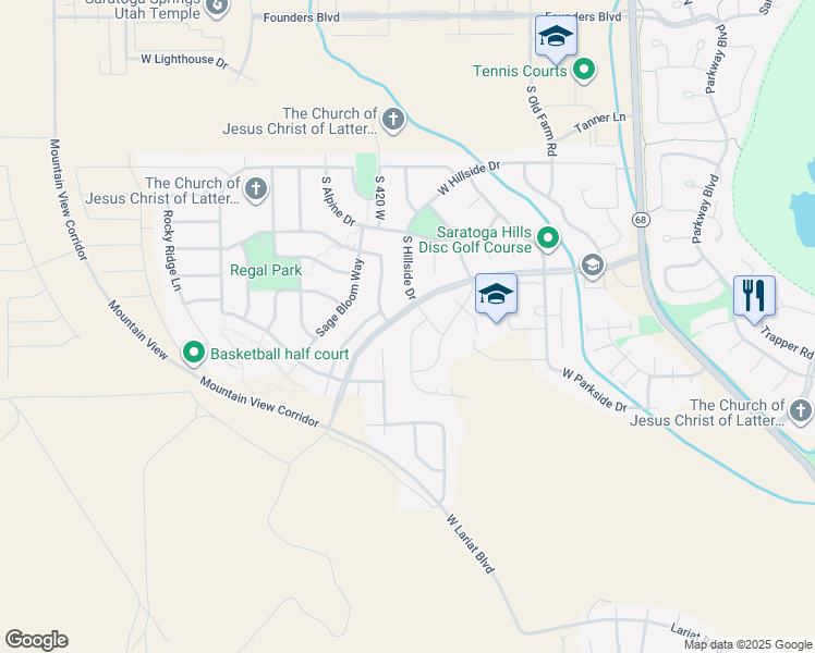map of restaurants, bars, coffee shops, grocery stores, and more near 1497 South Overlook Lane in Saratoga Springs