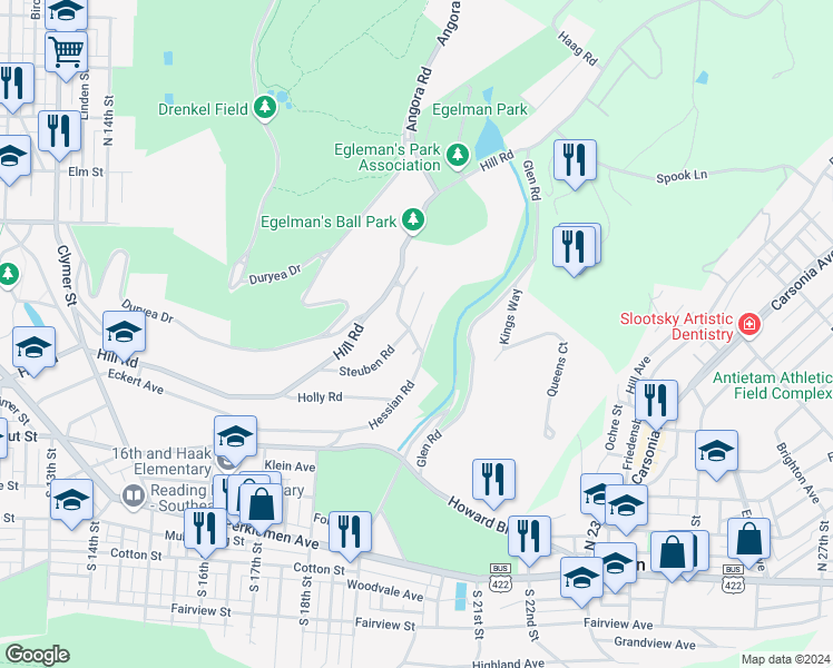 map of restaurants, bars, coffee shops, grocery stores, and more near 1903 Trooper Road in Reading