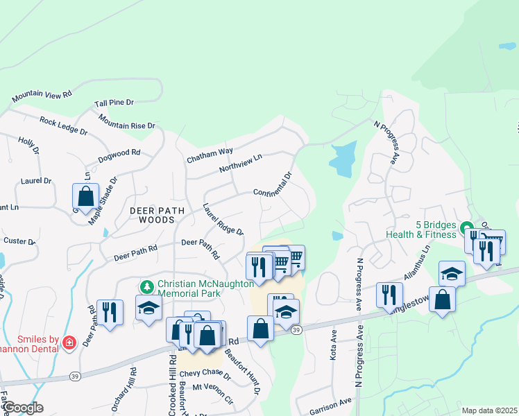 map of restaurants, bars, coffee shops, grocery stores, and more near 4640 Margarets Drive in Harrisburg