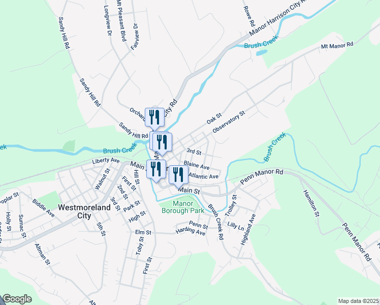 map of restaurants, bars, coffee shops, grocery stores, and more near 29 3rd St in Manor