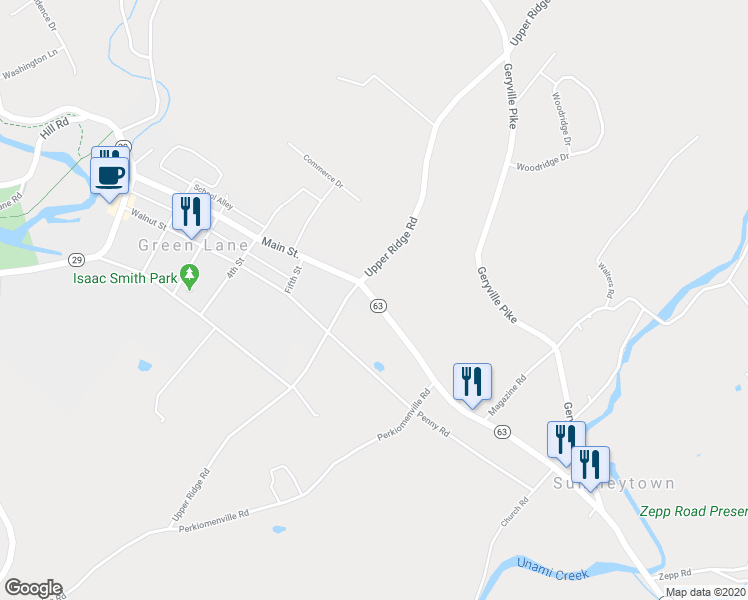 map of restaurants, bars, coffee shops, grocery stores, and more near 3050 Main Street in Green Lane