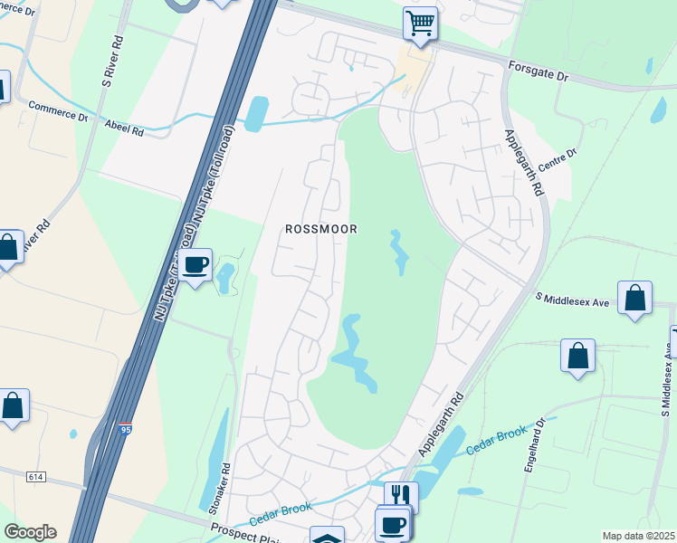 map of restaurants, bars, coffee shops, grocery stores, and more near 626B Windsor Way in Monroe Township