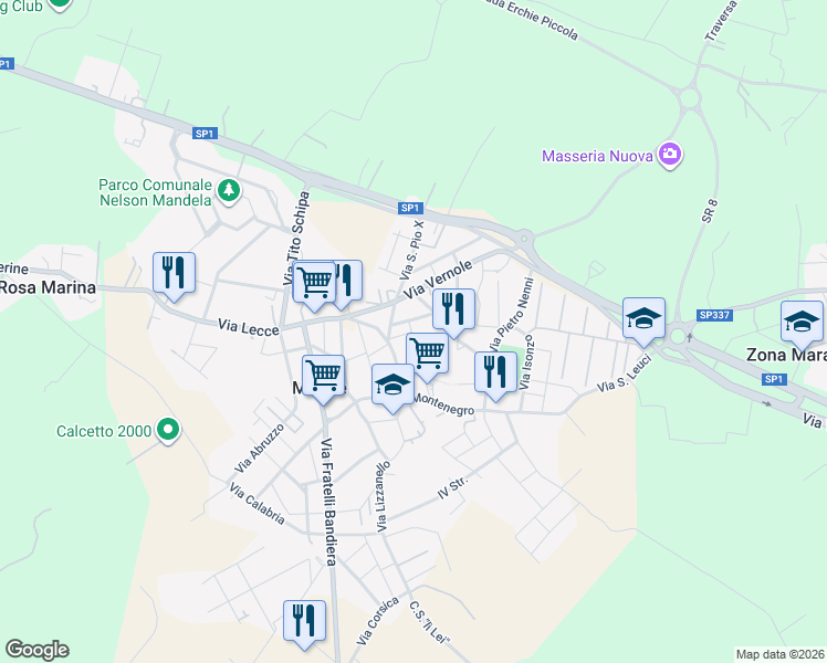 map of restaurants, bars, coffee shops, grocery stores, and more near 9 Via San Vito in Merine